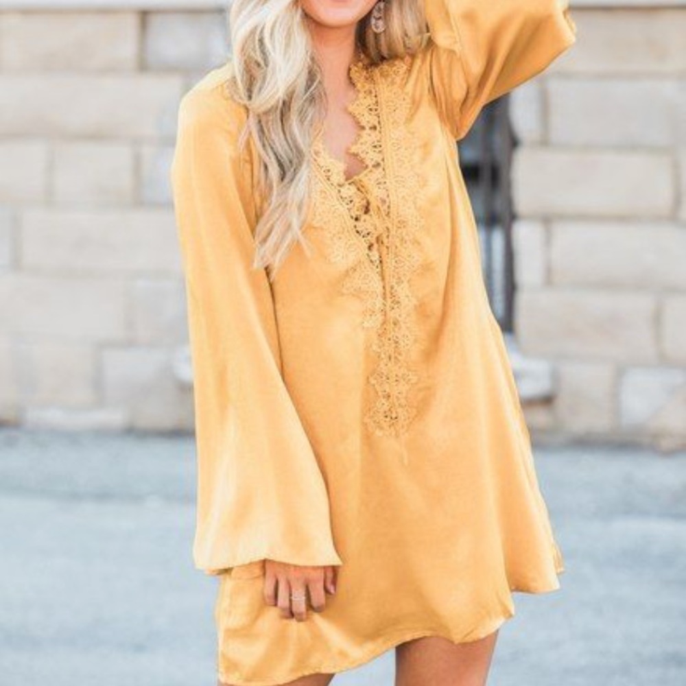 NWT Pink Lily Mustard Boho Dress